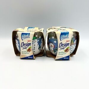 Vintage Glade Design Scents Candles Set of 2 – Holiday Evergreen Snowman NOS